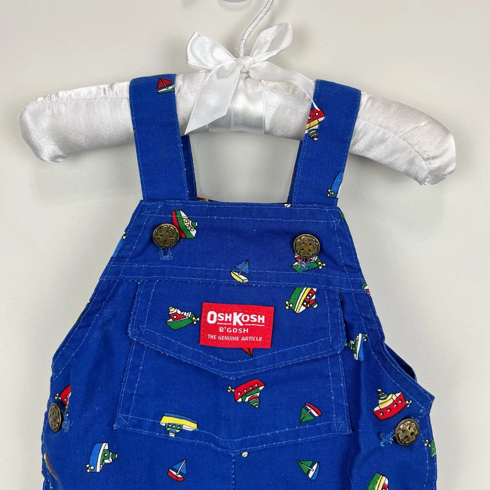 Vintage OshKosh B'gosh Nautical Blue Boat Shortall Romper 12 Months USA