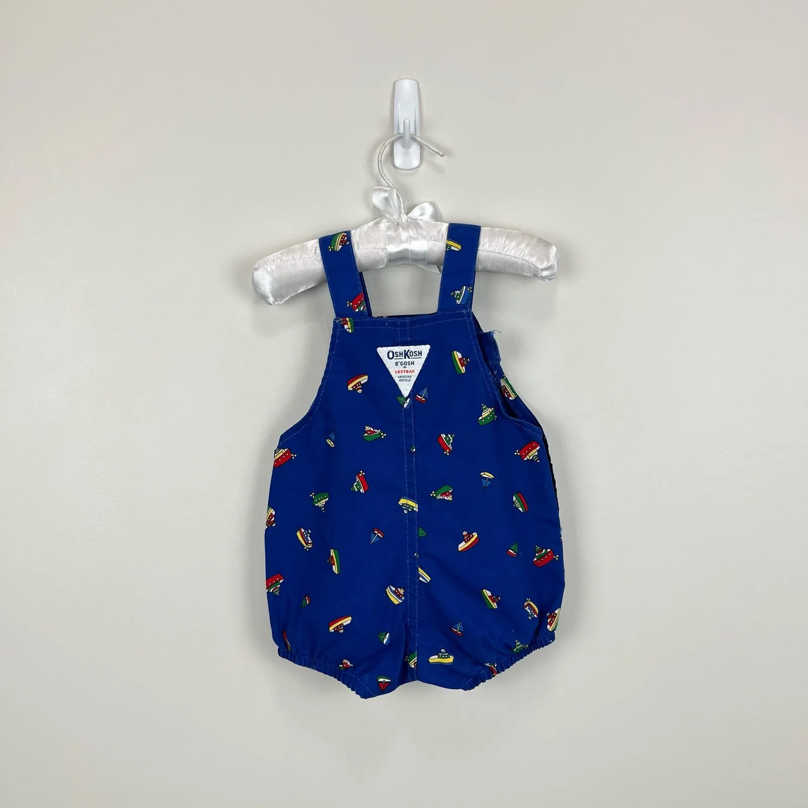 Vintage OshKosh B'gosh Nautical Blue Boat Shortall Romper 12 Months USA