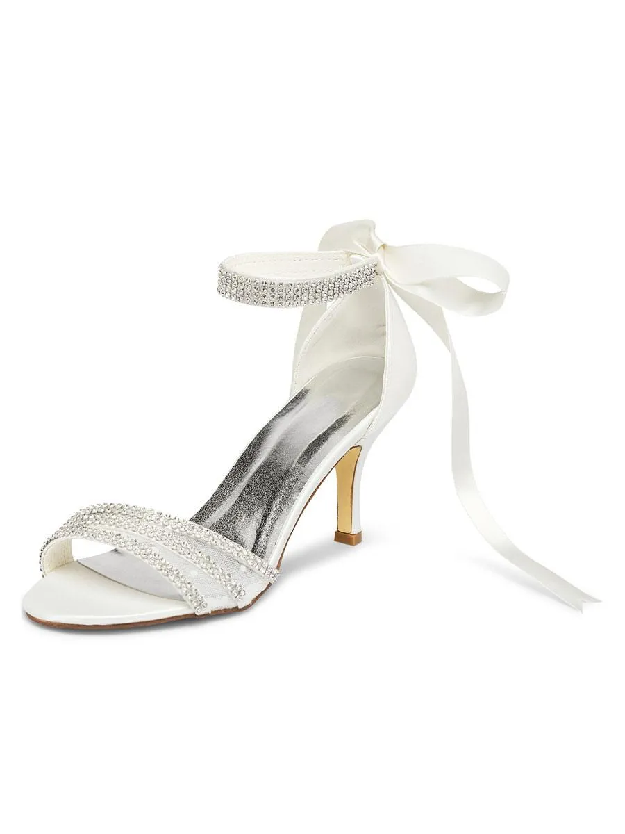 Women's Rhinestones Lace Up Ankle Strap Bridal Sandals