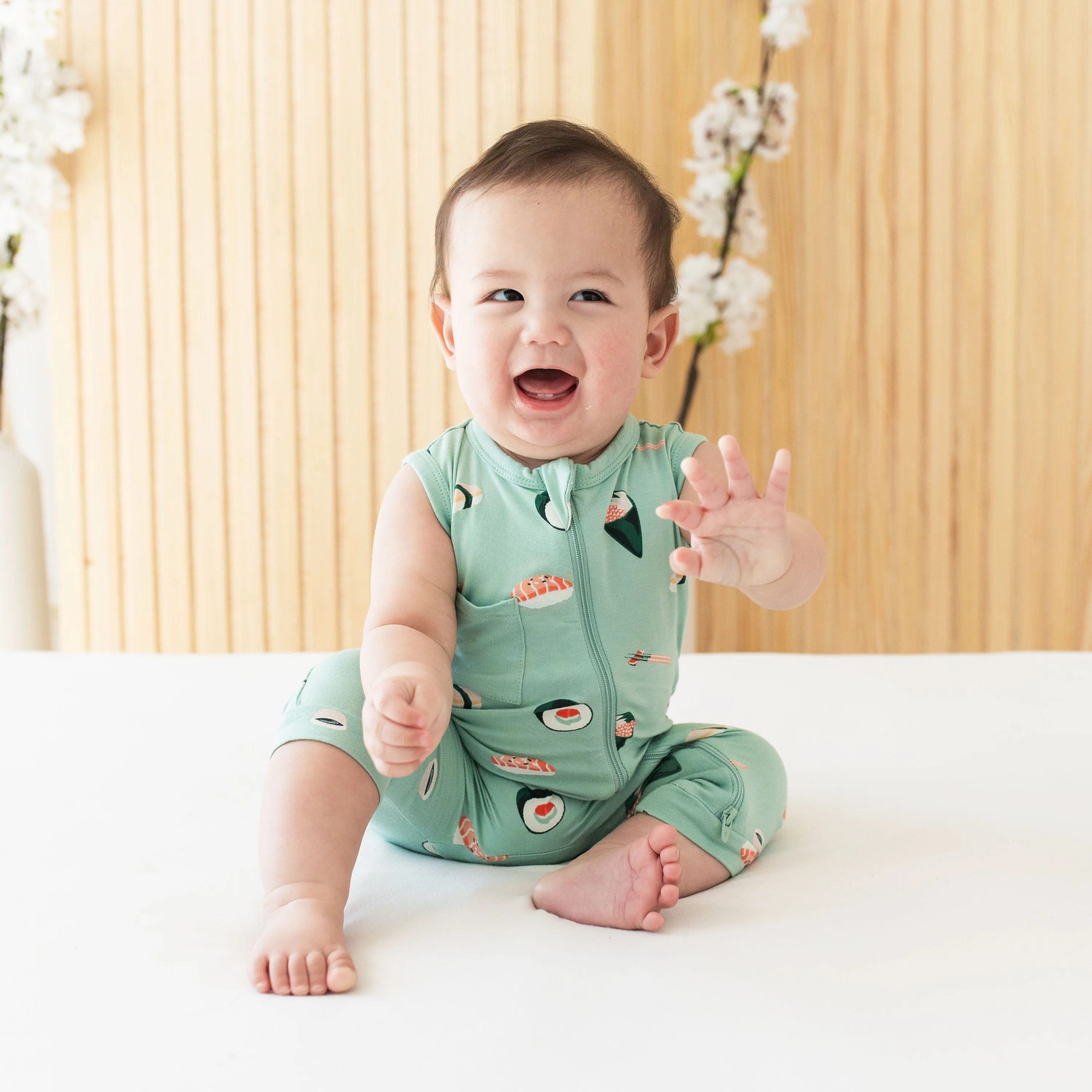 Zippered Sleeveless Romper in Sushi